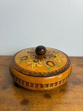 Vintage Hand-Painted Wooden Lidded Box